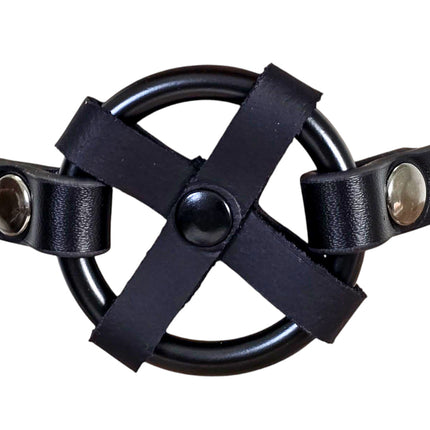 FCK675-BS  MIDDLE O RING CROSS  BLACK 3/4" LEATHER BUCKLE CHOKER