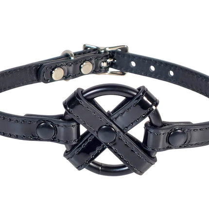FCK675P-BS SHINY PATENT  MIDDLE O RING CROSS 1/2" LEATHER BUCKLE CHOKER