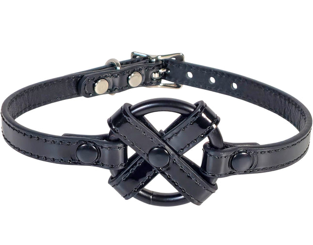 FCK675P-BS SHINY PATENT  MIDDLE O RING CROSS 1/2" LEATHER BUCKLE CHOKER