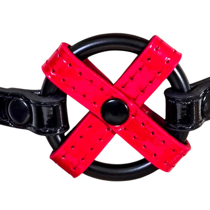 FCK675P-BS SHINY PATENT  MIDDLE O RING CROSS 1/2" LEATHER BUCKLE CHOKER