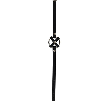 FCK675 MIDDLE O RING CROSS  BLACK 1/2" LEATHER BUCKLE CHOKER