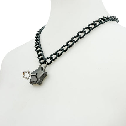 FC949 STAR LOCK BLACK LIGHT ALUMINUM CHAIN PAD LOCK NECKLACE