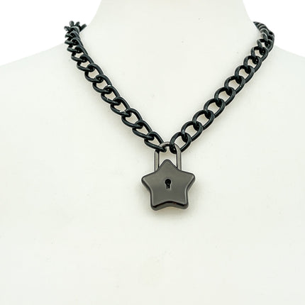 FC949 STAR LOCK BLACK LIGHT ALUMINUM CHAIN PAD LOCK NECKLACE