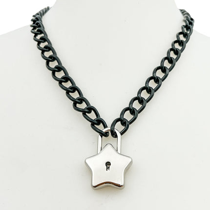 FC949 STAR LOCK BLACK LIGHT ALUMINUM CHAIN PAD LOCK NECKLACE