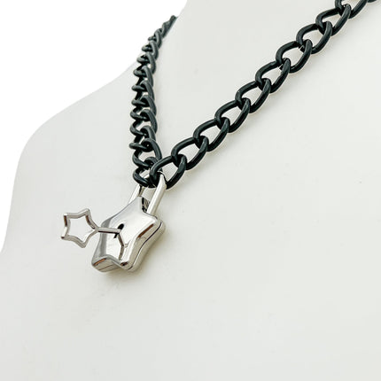 FC949 STAR LOCK BLACK LIGHT ALUMINUM CHAIN PAD LOCK NECKLACE