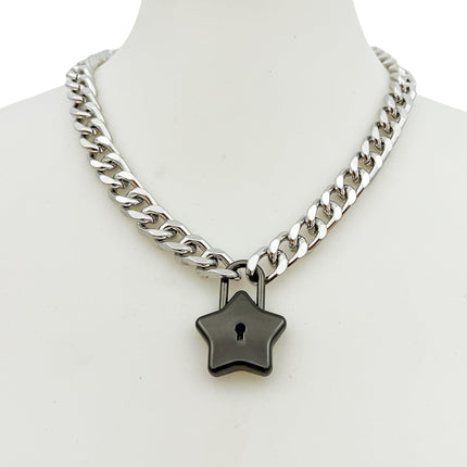 FK948 STAR CUBAN CHAIN PADLOCK NECKLACE