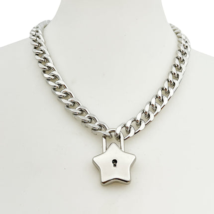 FK948 STAR CUBAN CHAIN PADLOCK NECKLACE