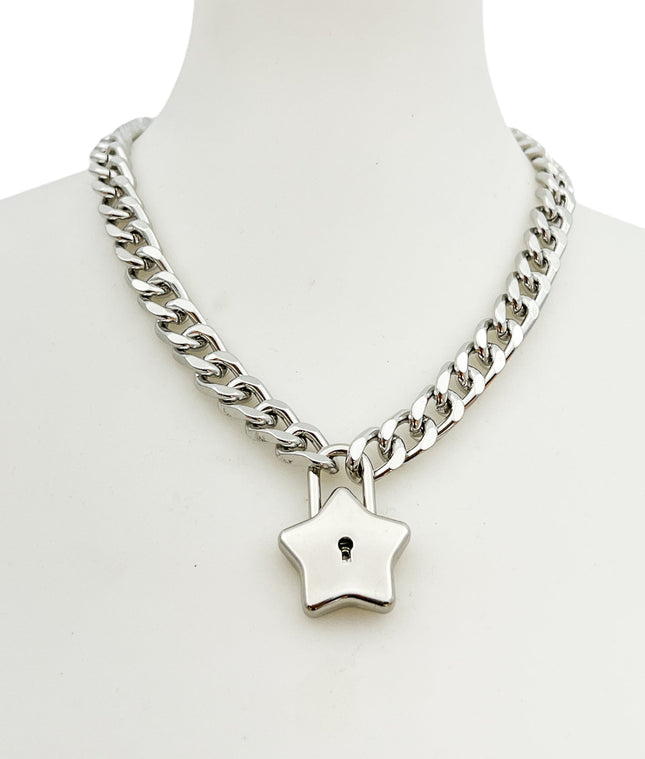 FK948 STAR CUBAN CHAIN PADLOCK NECKLACE