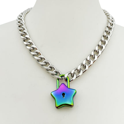 FK948 STAR CUBAN CHAIN PADLOCK NECKLACE