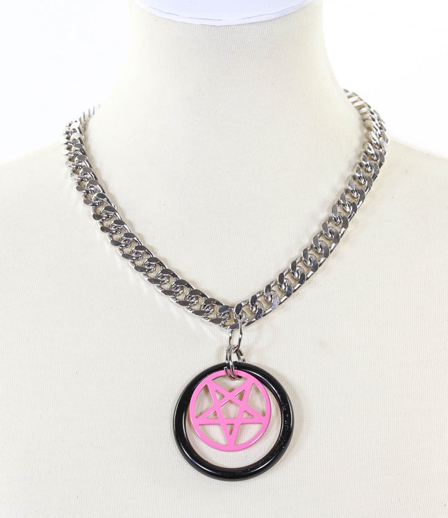FCK910DC PENTAGRAM IN RING PENDANT DIAMOND CUT CHAIN