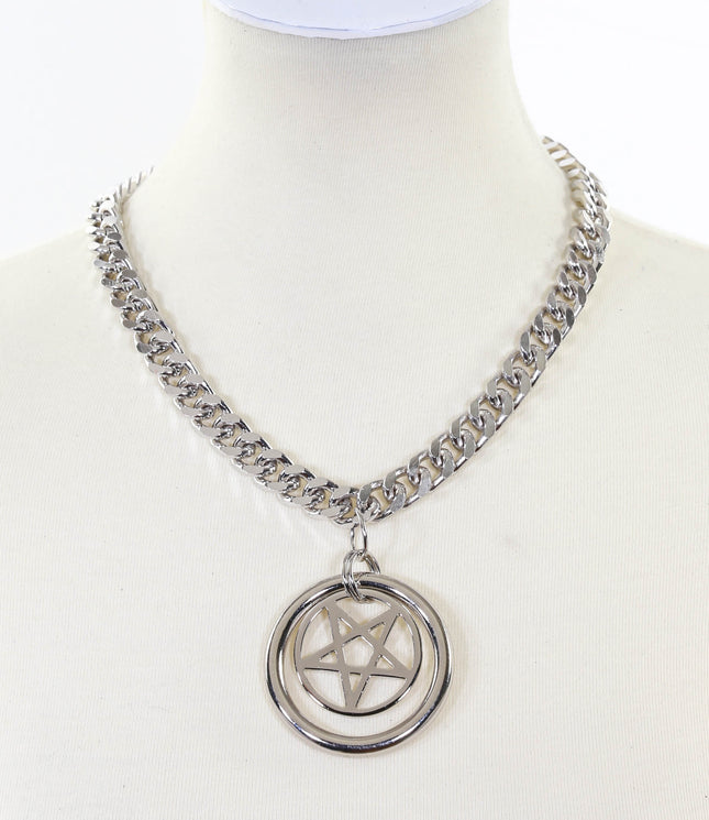 FCK910DC PENTAGRAM IN RING PENDANT DIAMOND CUT CHAIN