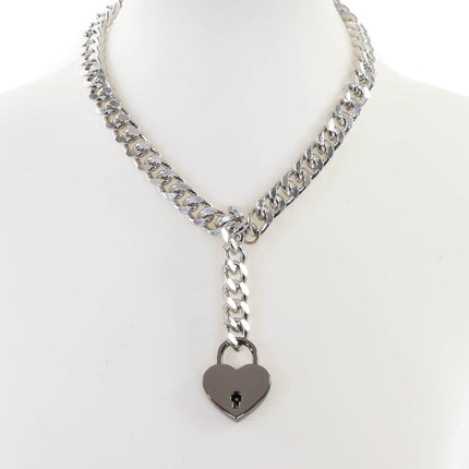 FCK912HT DIAMOND LINK CHAIN HANGING HEART LOCK PENDANT