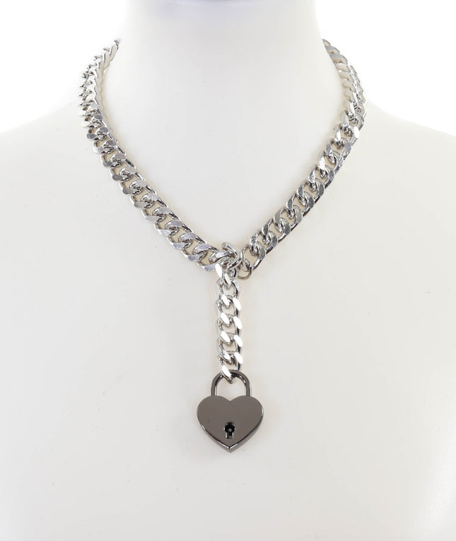 FCK912HT DIAMOND LINK CHAIN HANGING HEART LOCK PENDANT