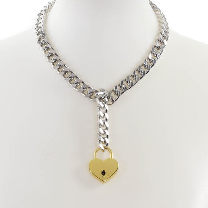 FCK912HT DIAMOND LINK CHAIN HANGING HEART LOCK PENDANT