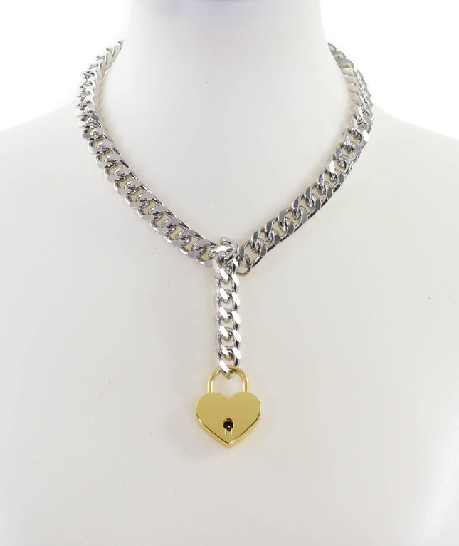FCK912HT DIAMOND LINK CHAIN HANGING HEART LOCK PENDANT