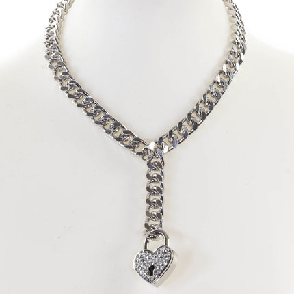 FCK912HT DIAMOND LINK CHAIN HANGING HEART LOCK PENDANT