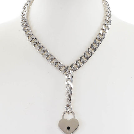 FCK912HT DIAMOND LINK CHAIN HANGING HEART LOCK PENDANT