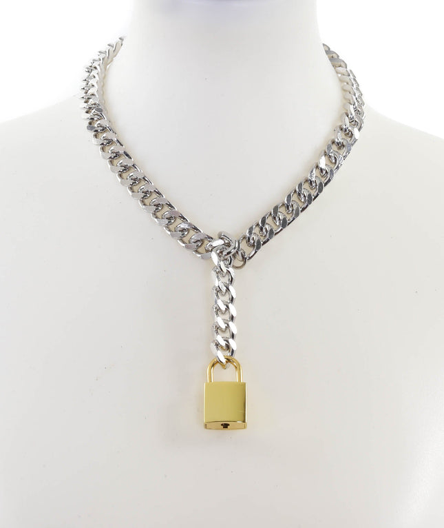 FCK912SQ DIAMOND LINK CHAIN HANGING SQUARE LOCK PENDANT