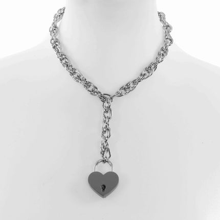 FCK918HT ROPE CHAIN HANGING HEART LOCK PENDANT WITH KEYS