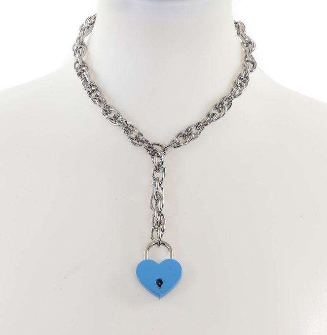 FCK918HT ROPE CHAIN HANGING HEART LOCK PENDANT WITH KEYS