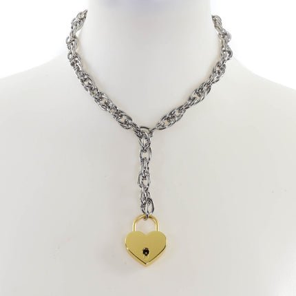 FCK918HT ROPE CHAIN HANGING HEART LOCK PENDANT WITH KEYS