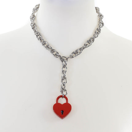 FCK918HT ROPE CHAIN HANGING HEART LOCK PENDANT WITH KEYS