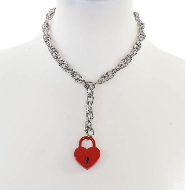 FCK918HT ROPE CHAIN HANGING HEART LOCK PENDANT WITH KEYS