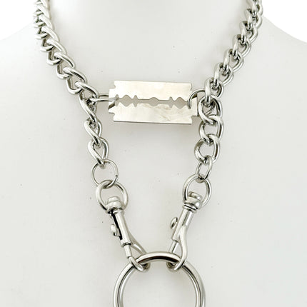 FCK926 4MM REGULAR STREEL CHAIN RAZOR BLADE CHOKER DOUBLE CLASP