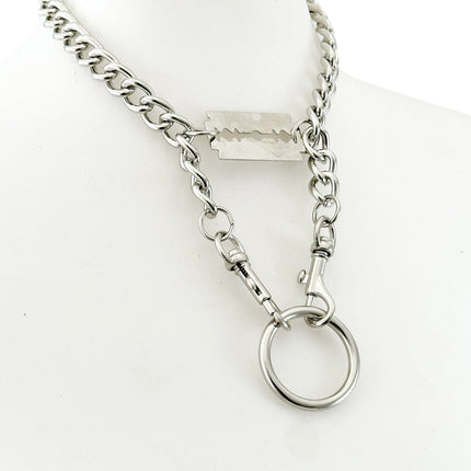 FCK926 4MM REGULAR STREEL CHAIN RAZOR BLADE CHOKER DOUBLE CLASP