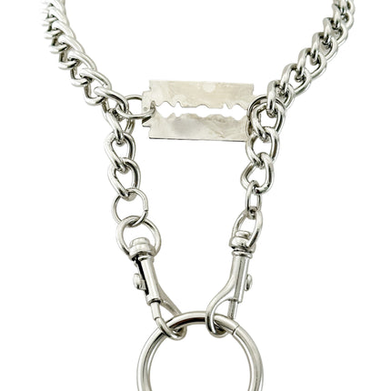 FCK926 4MM REGULAR STREEL CHAIN RAZOR BLADE CHOKER DOUBLE CLASP