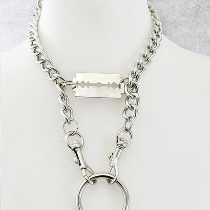FCK926 4MM REGULAR STREEL CHAIN RAZOR BLADE CHOKER DOUBLE CLASP