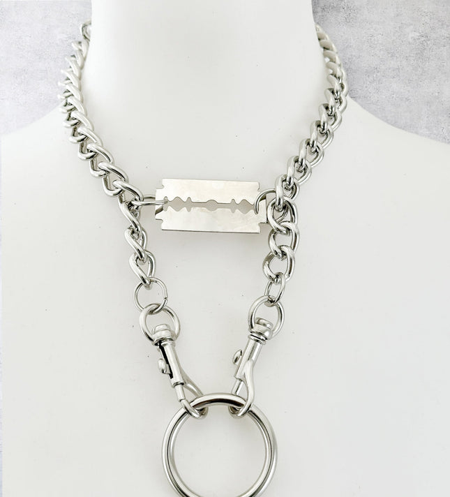 FCK926 4MM REGULAR STREEL CHAIN RAZOR BLADE CHOKER DOUBLE CLASP