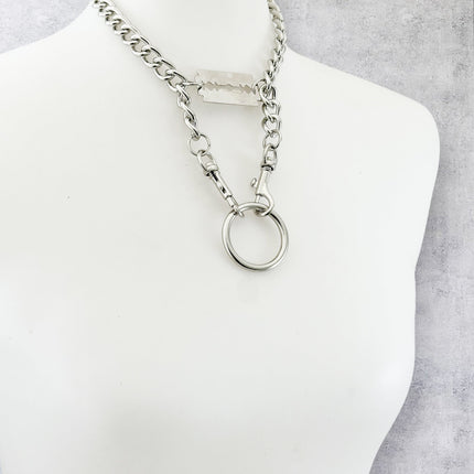 FCK926 4MM REGULAR STREEL CHAIN RAZOR BLADE CHOKER DOUBLE CLASP