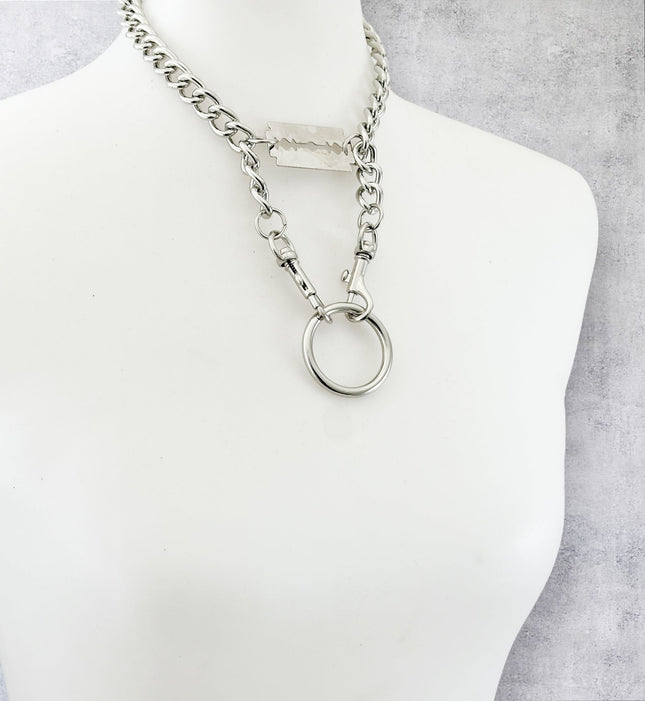 FCK926 4MM REGULAR STREEL CHAIN RAZOR BLADE CHOKER DOUBLE CLASP