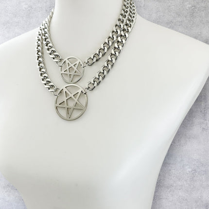 FCK930DC HEAVY CUBAN  CHAIN DOUBLE PENTAGRAM CHOKER