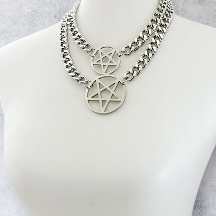 FCK930DC HEAVY CUBAN  CHAIN DOUBLE PENTAGRAM CHOKER