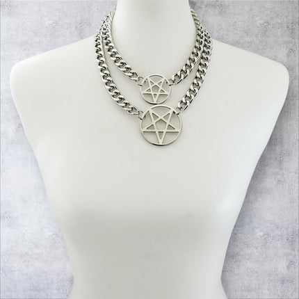 FCK930DC HEAVY CUBAN  CHAIN DOUBLE PENTAGRAM CHOKER