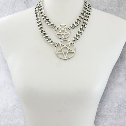 FCK930DC HEAVY CUBAN  CHAIN DOUBLE PENTAGRAM CHOKER