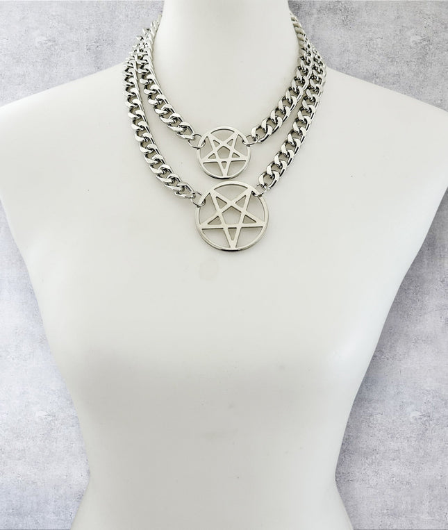 FCK930DC HEAVY CUBAN  CHAIN DOUBLE PENTAGRAM CHOKER