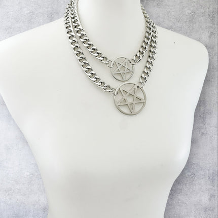 FCK930DC HEAVY CUBAN  CHAIN DOUBLE PENTAGRAM CHOKER