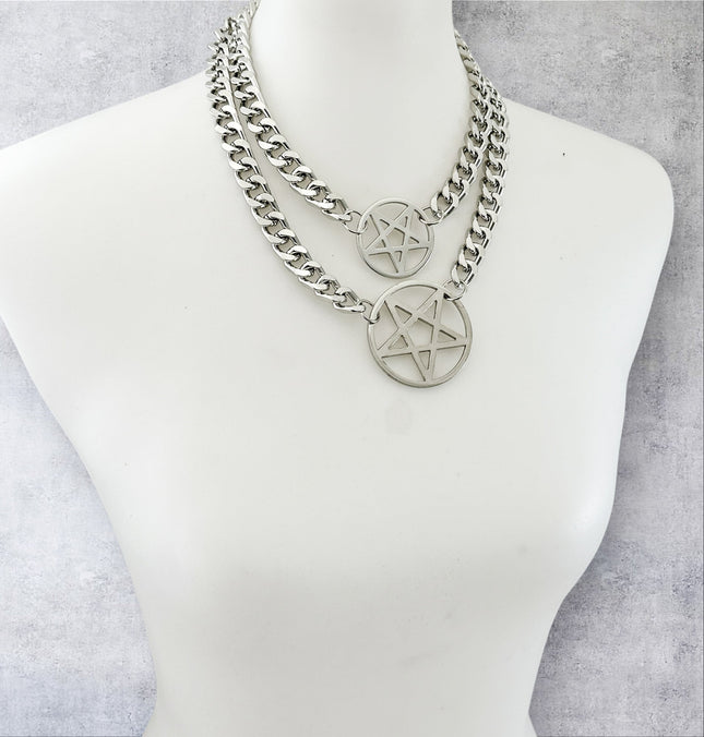 FCK930DC HEAVY CUBAN  CHAIN DOUBLE PENTAGRAM CHOKER