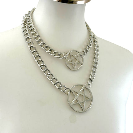 FCK930R 4MM REGULAR STREEL CHAIN DOUBLE PENTAGRAM CHOKER