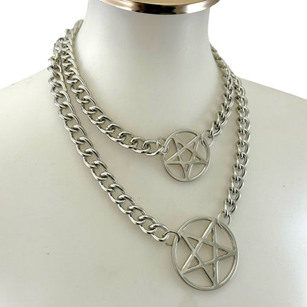 FCK930R 4MM REGULAR STREEL CHAIN DOUBLE PENTAGRAM CHOKER