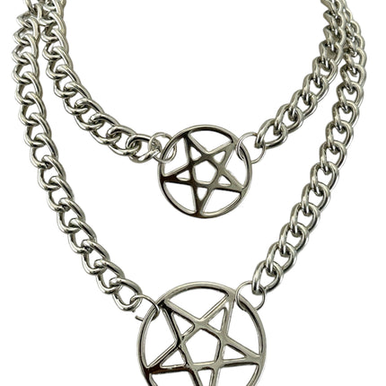 FCK930R 4MM REGULAR STREEL CHAIN DOUBLE PENTAGRAM CHOKER