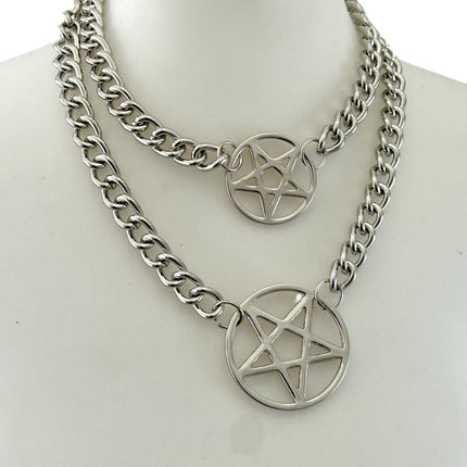 FCK930R 4MM REGULAR STREEL CHAIN DOUBLE PENTAGRAM CHOKER