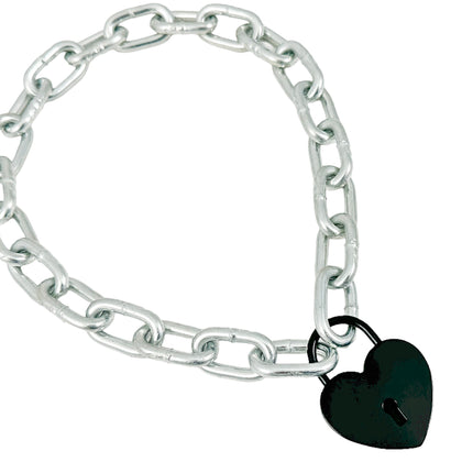 FCK935-BS  BLACK LARGE JUMBO LOCK JUMBO CHAIN NECKLACE