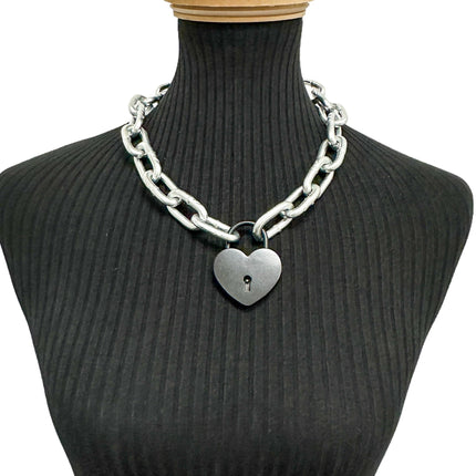 FCK935-BS  BLACK LARGE JUMBO LOCK JUMBO CHAIN NECKLACE