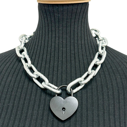 FCK935-BS  BLACK LARGE JUMBO LOCK JUMBO CHAIN NECKLACE