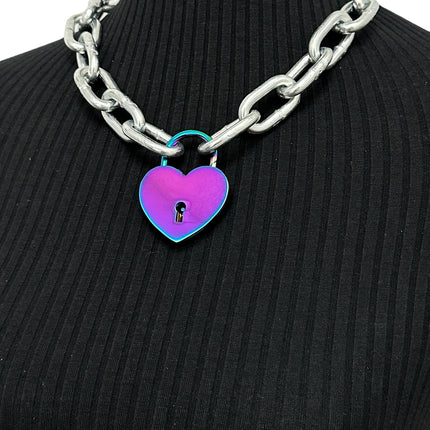 FCK935-RN RAINBOW   LARGE JUMBO LOCK JUMBO CHAIN NECKLACE