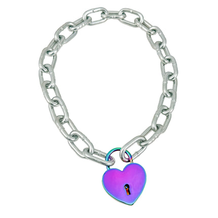 FCK935-RN RAINBOW   LARGE JUMBO LOCK JUMBO CHAIN NECKLACE